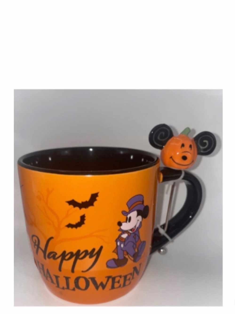 NEW Disney Halloween Mickey Mouse and Friends Retro Mug with Pumpkin Stir Stick
